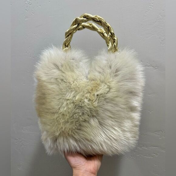 Handmade Genuine Shearling Leather Sheepskin Braided Top Handles Bag/ Crossbody - Picture 1 of 15